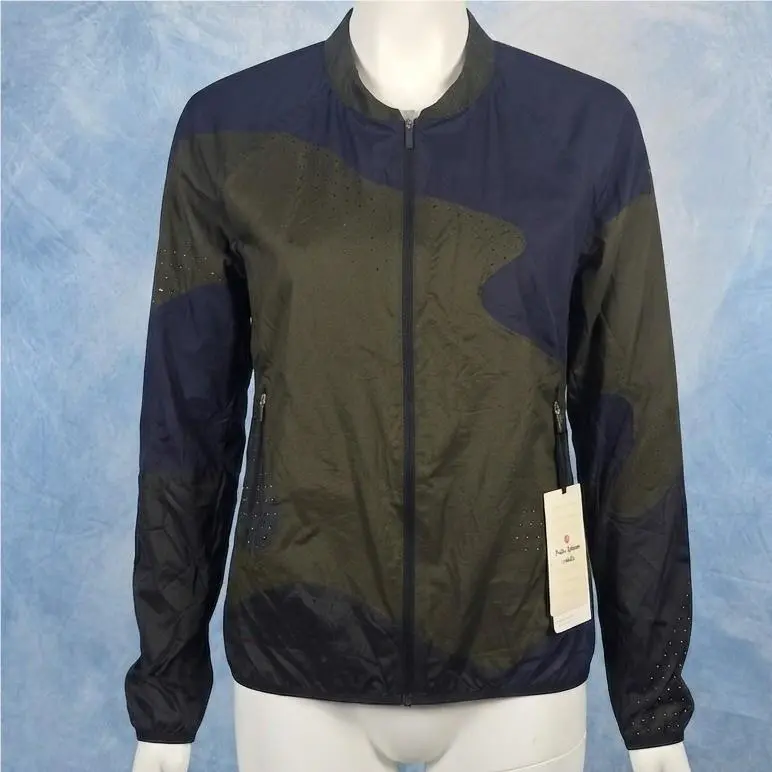 Lululemon Patch Game Jacket Women 12 Black Navy Olive LW4AMRS Water Repellent