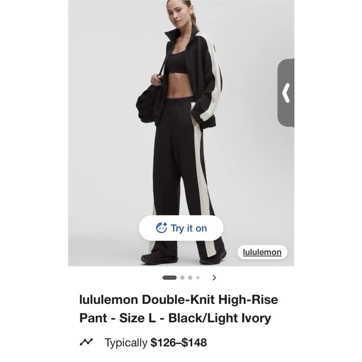 Lululemon Double-knit HR Pant Large Black High Rise Wide Leg Sweatpants L