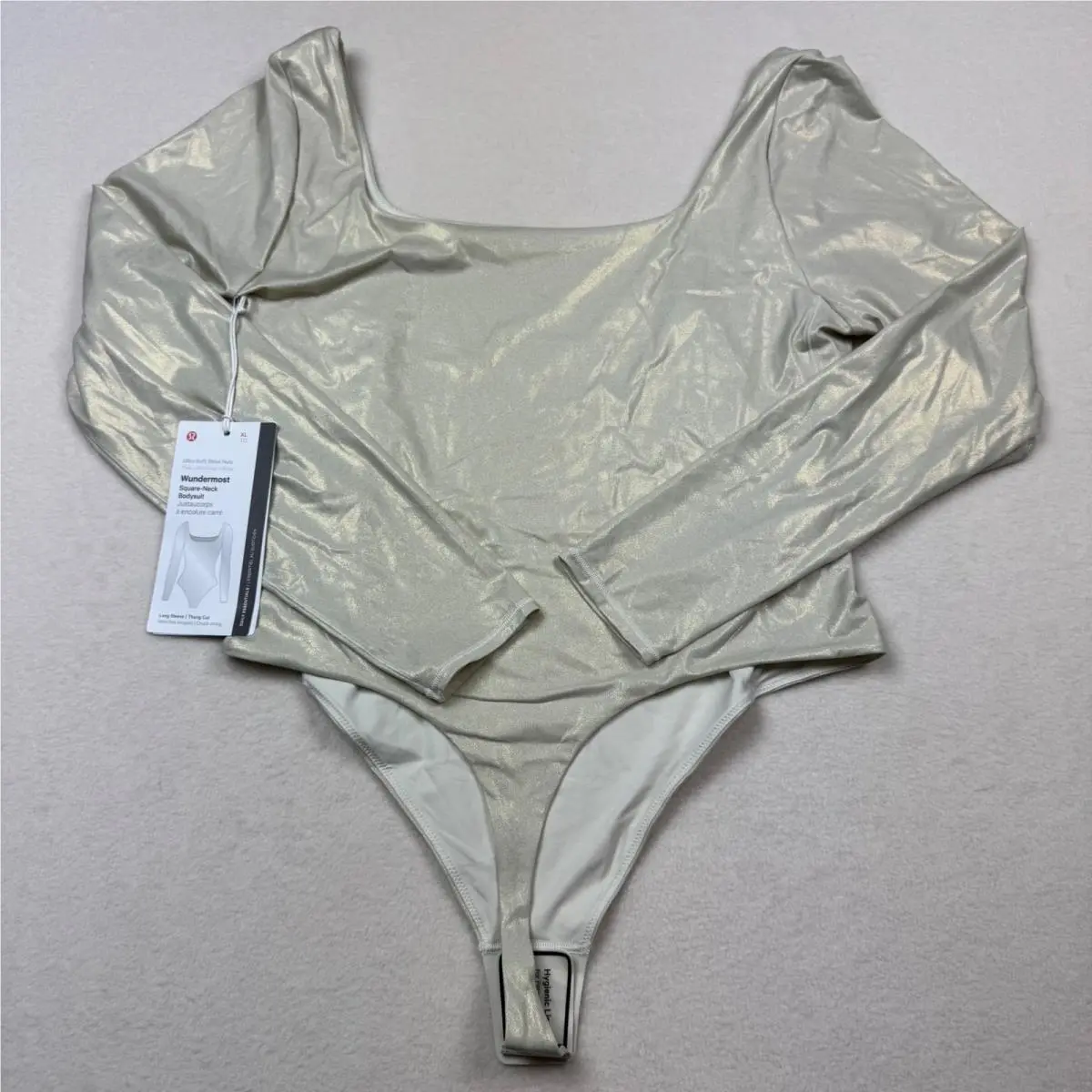 Lululemon Wundermost Bodysuit XL Shine Nulu Square Neck Thong Snap LS