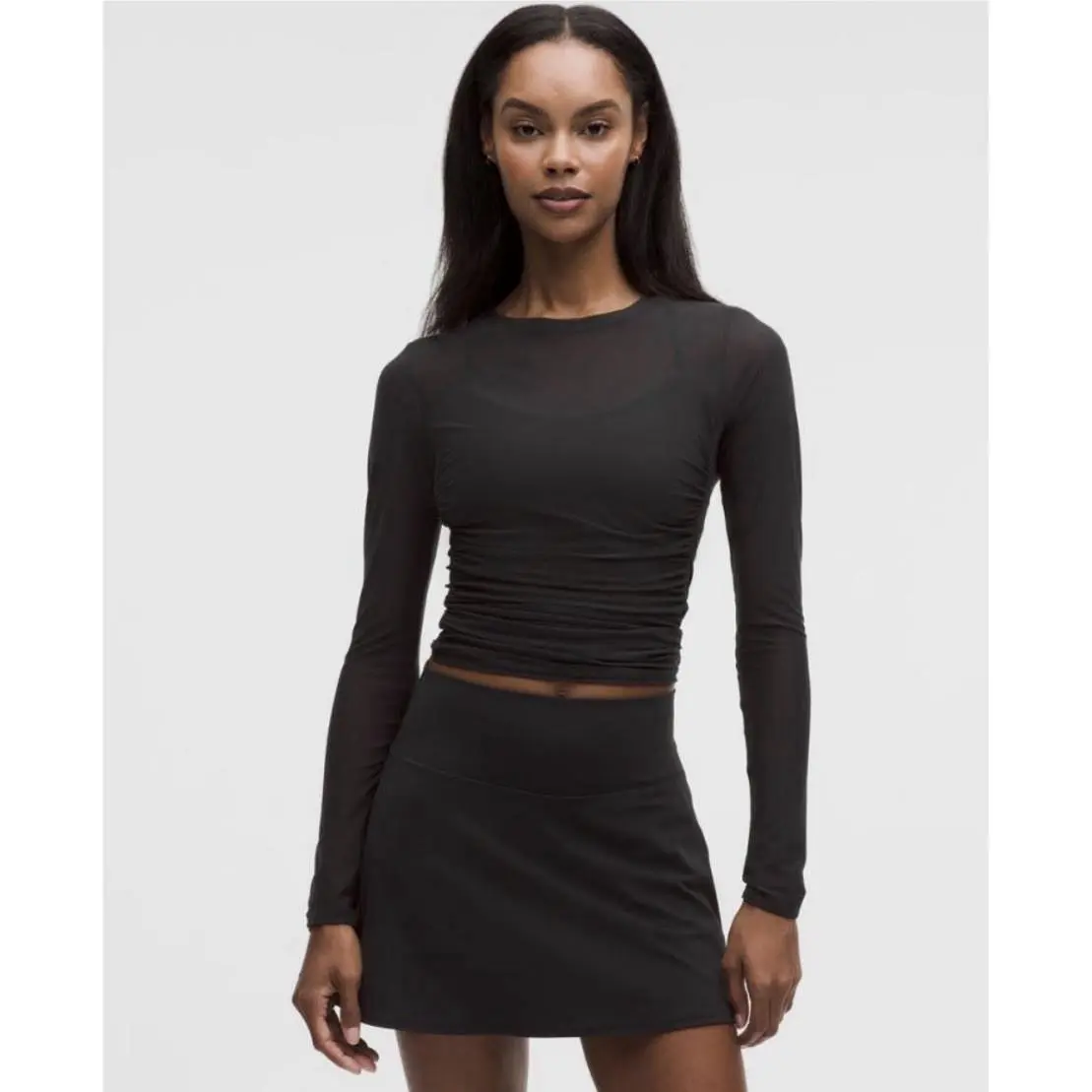 Lululemon Mesh Ruched Long Sleeve Top Black L
