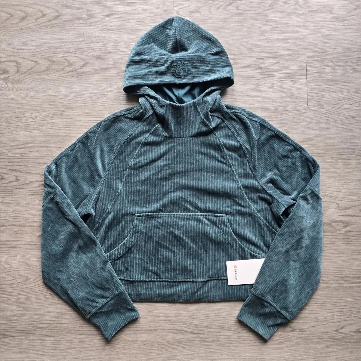Lululemon Storm Teal Scuba Oversized Hoodie Velvet Cord M / L Crop Comfy