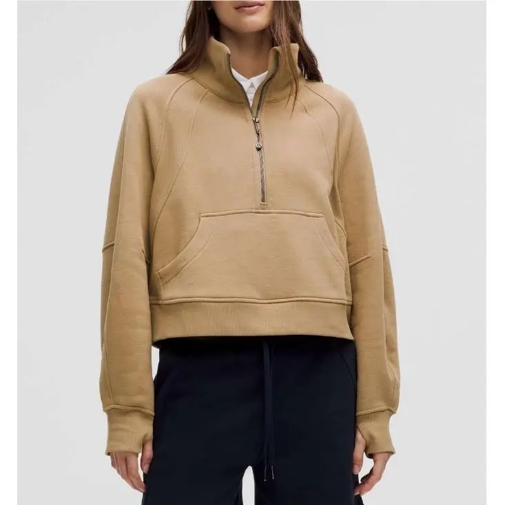 Lululemon Women`s Filbert Tan Scuba Oversized Funnel-neck Half Zip Size Xs/s