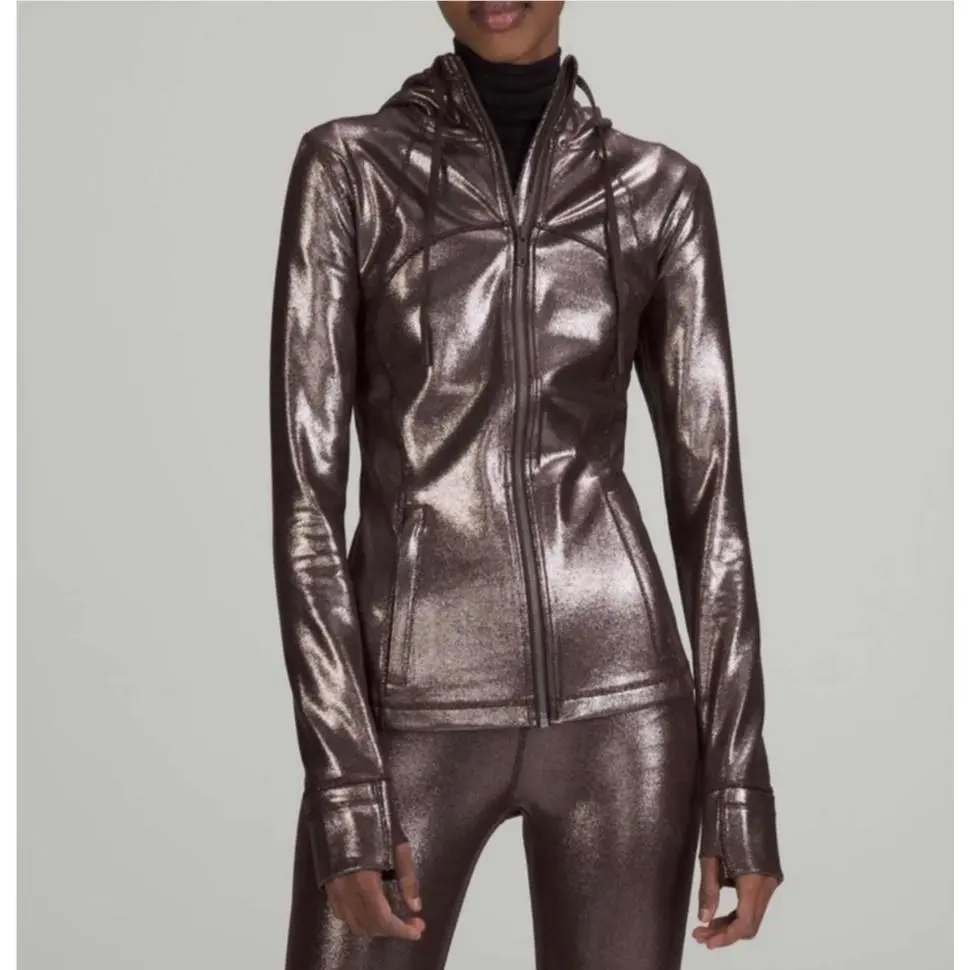 Lululemon Hooded Define Jacket Womens 8 Shine Radiate Foil Metallic Brown Rare