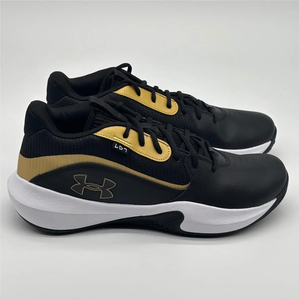 Under Armour UA Lockdown 7 Shoes Mens Size 14 Black Gold Basketball 3028512-001