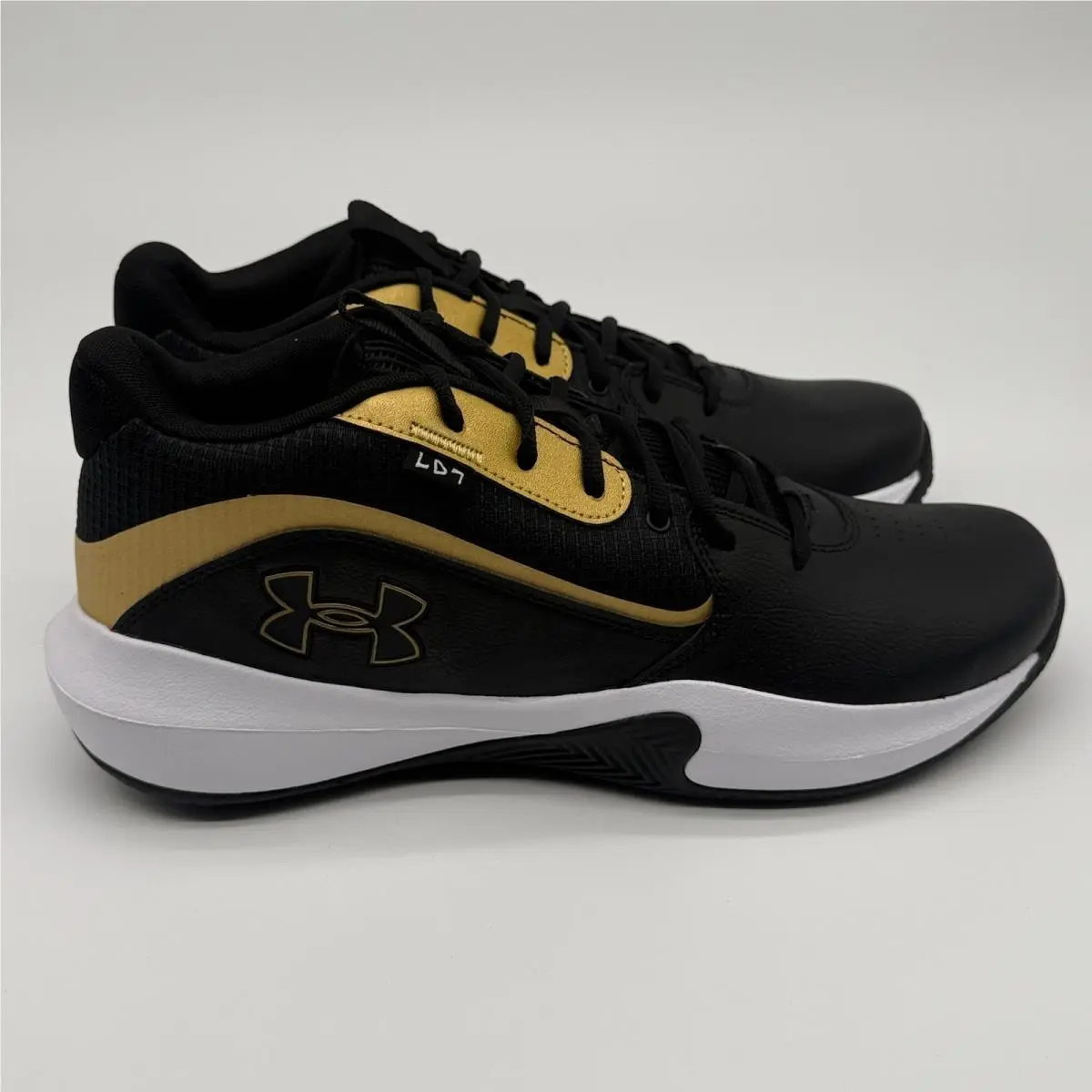 Under Armour UA Lockdown 7 Shoes Mens Size 14 Black Gold Basketball 3028512-001
