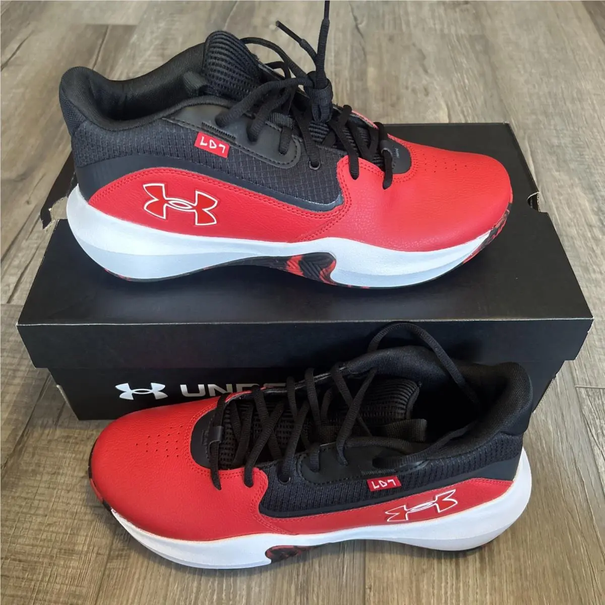Under Armour UA Mens 11.5 Lockdown 7 Red White Black Basketball Sneakers Shoes