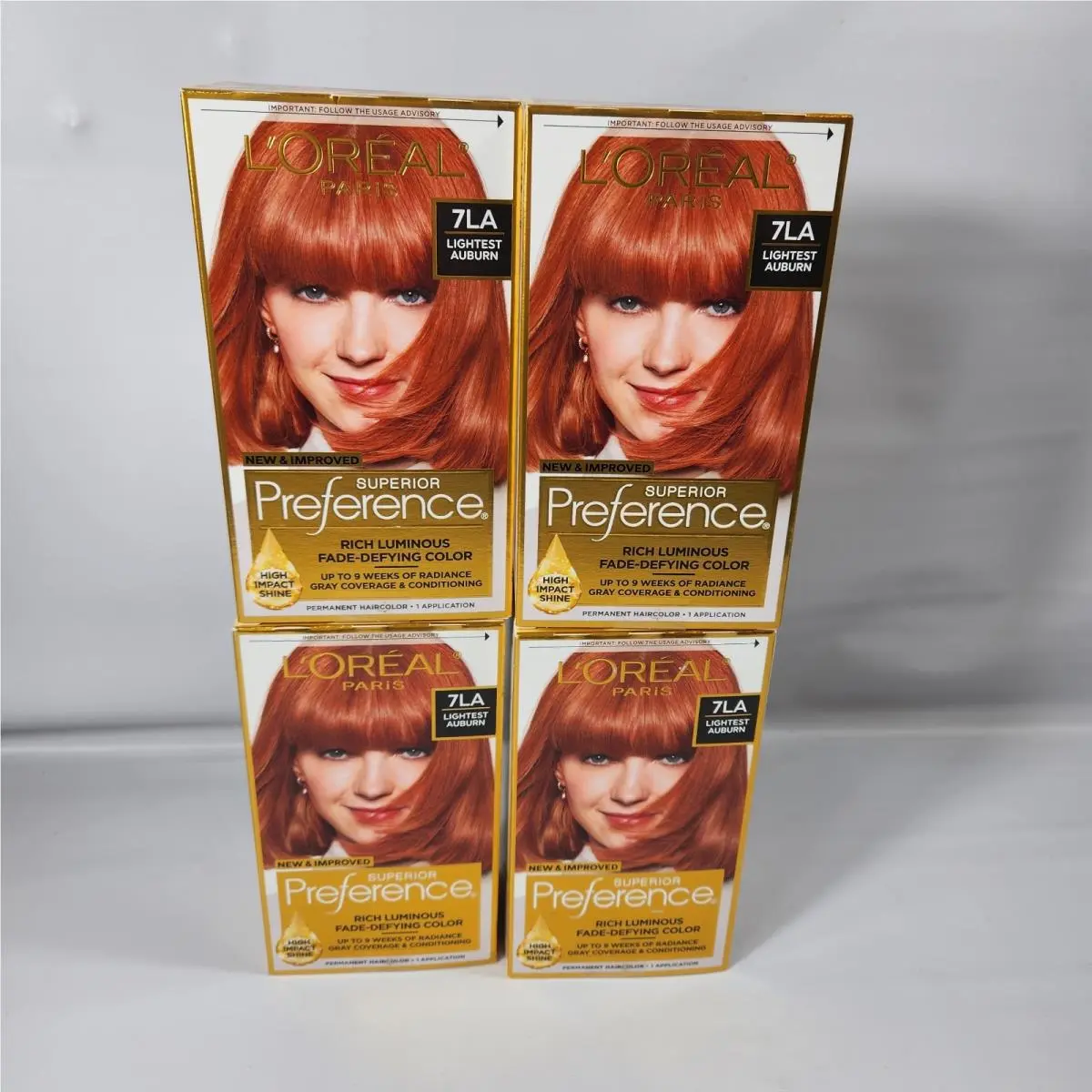 4 Pack L`oreal Preference Fade-defying Hair Color + Shine 7LA Lightest Auburn by L'Oréal