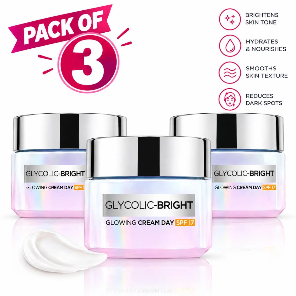 3 Pack L`oreal Paris Glycolic Bright Day Cream Face Moisturizer Skin 50ml by L'Oréal
