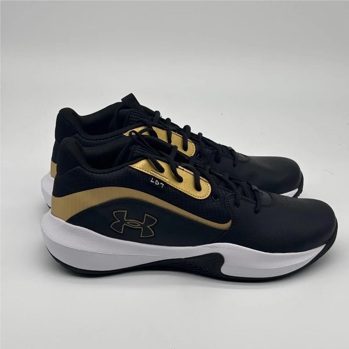 Under Armour UA Lockdown 7 Shoes Mens Size 14 Black Gold Basketball 3028512-001