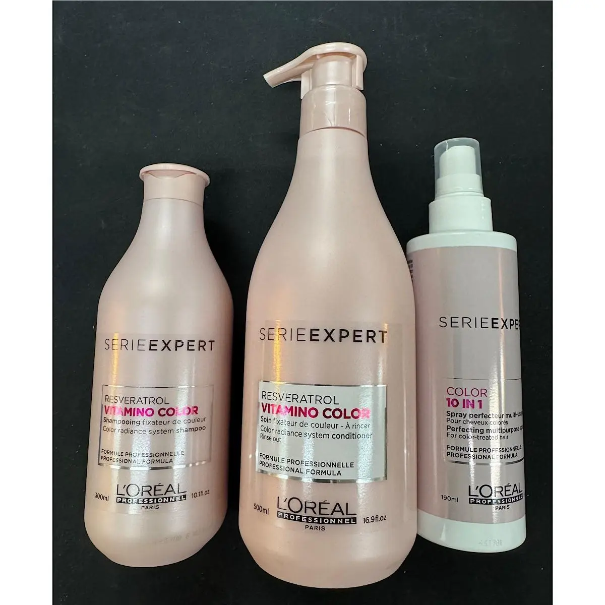 3pc Set Loreal Serie Vitamino Color Shampoo 10 oz Conditioner 16 oz + 10 in 1 by L'Oréal
