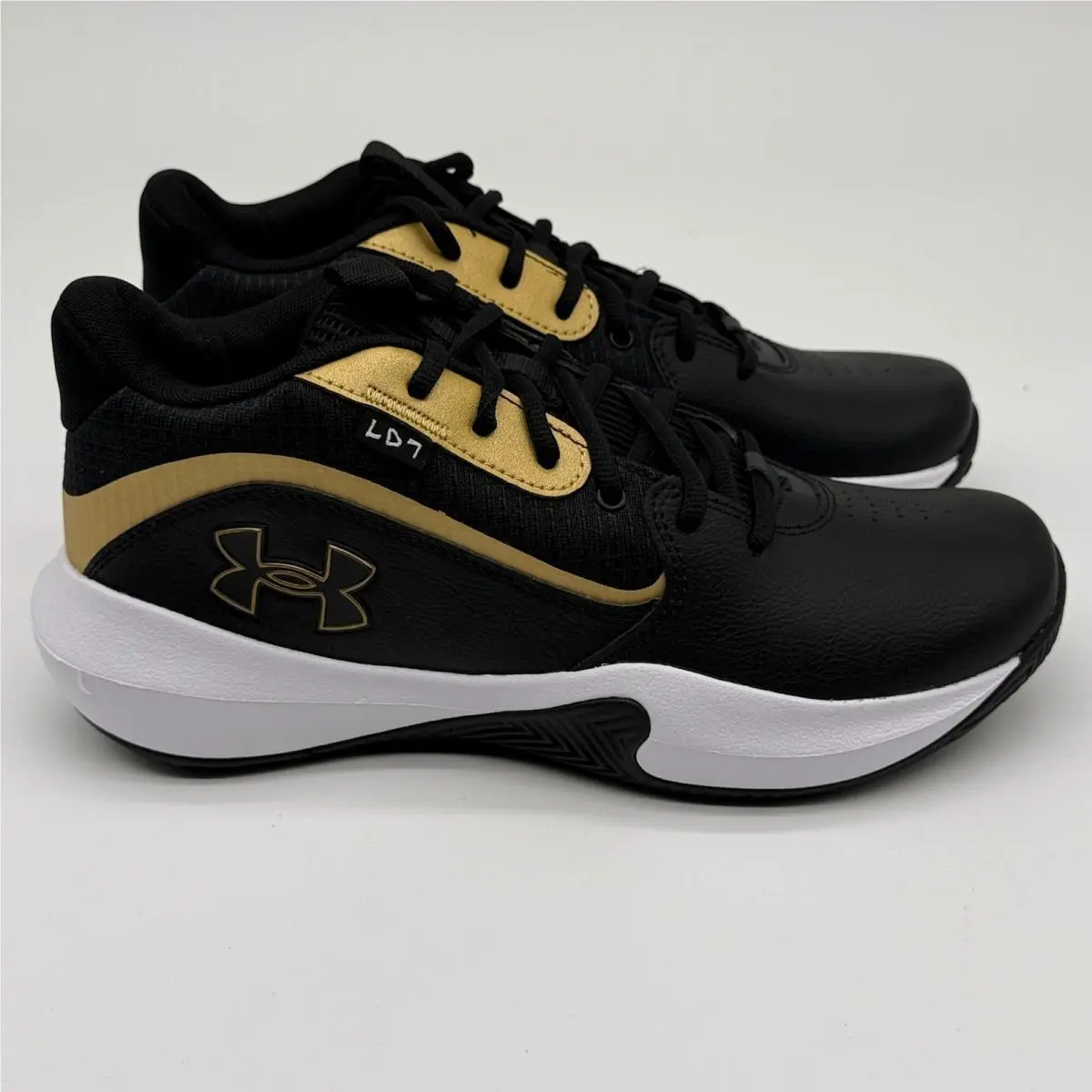 Under Armour UA Lockdown 7 Shoes Men Size 9.5 Black Gold Basketball 3028512-001