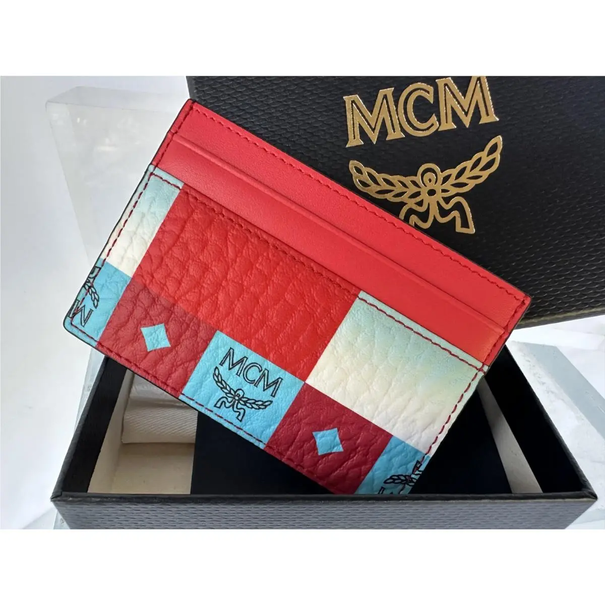 Mcm Men`s Card Case CC Holder Wallet Money Red