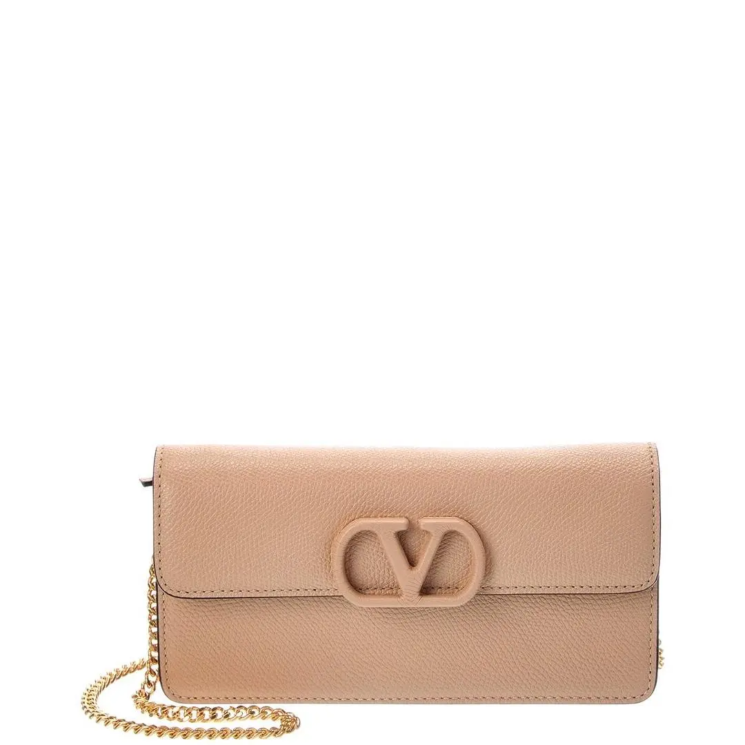 Vlogo Leather Wallet On Chain Women`s Beige by Valentino
