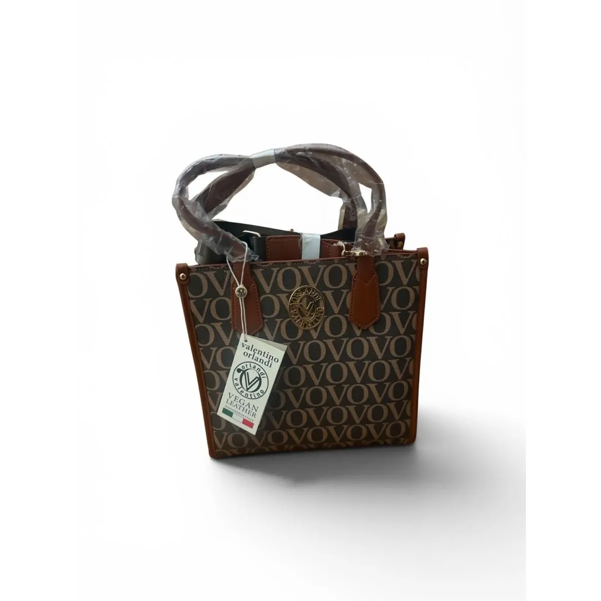 Valentino Orlandi Tote Bag Womens Handbagu Brown Vegan Leather Monogram Classic