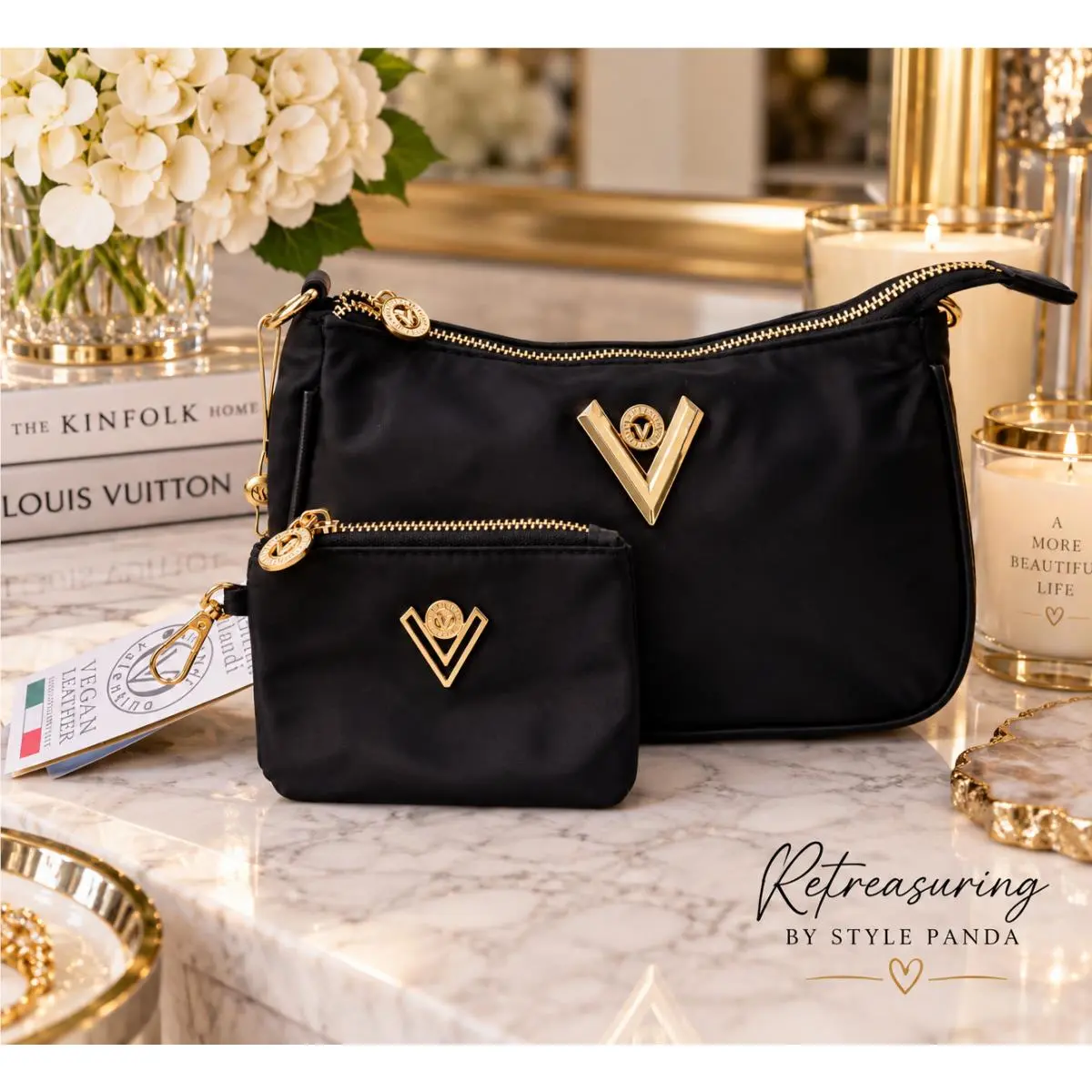Valentino Orlandi VN-2109 Black Nylon Crossbody Bag Pouch Gold Italy