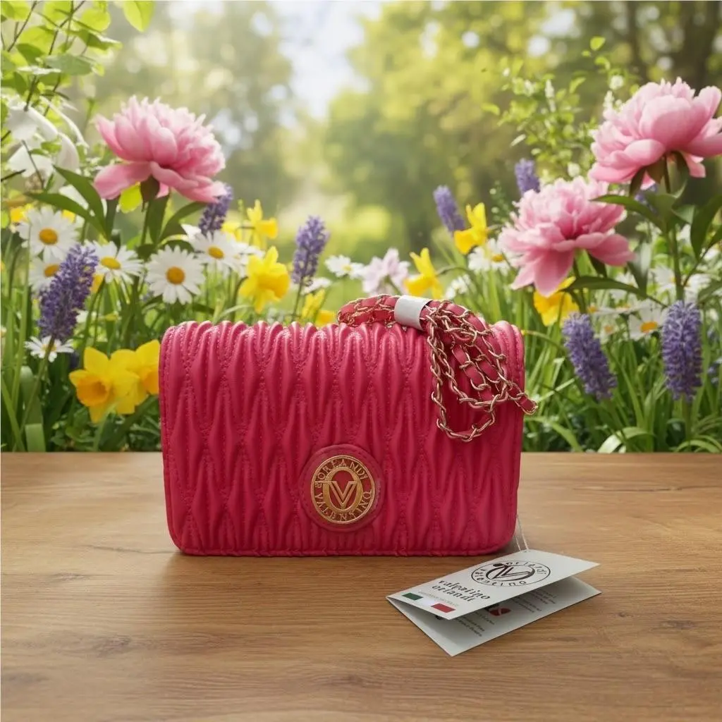 Valentino Orlandi Bag Womens Crossbody Small Pink Leather Quilted Gold Italy