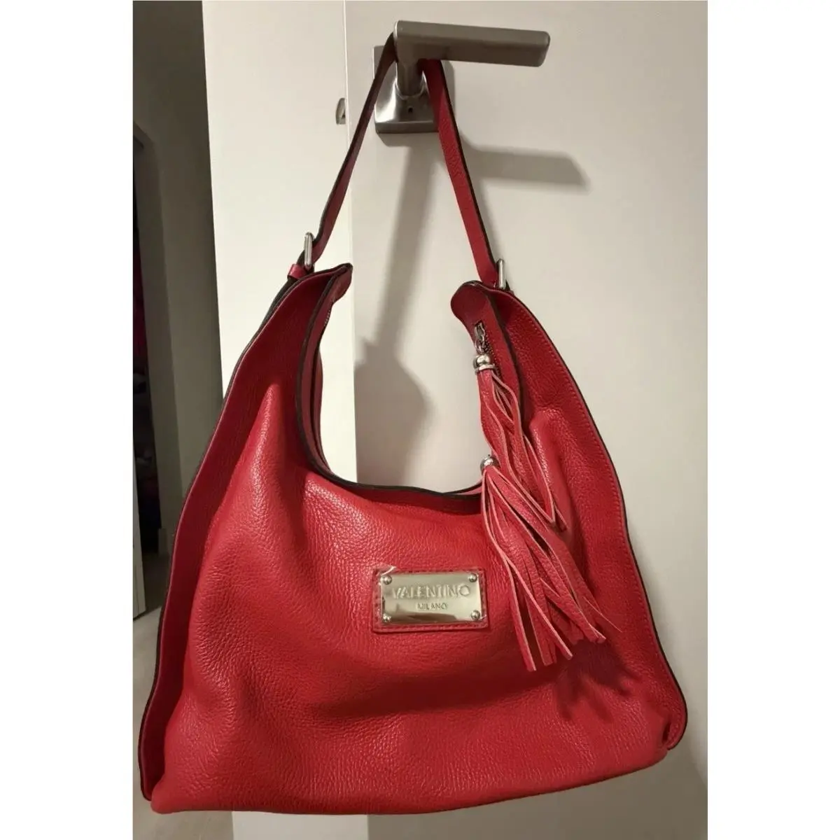 Valentino Handbags by Mario Valentino Red Leather Shoulder Hobo Bag Italy