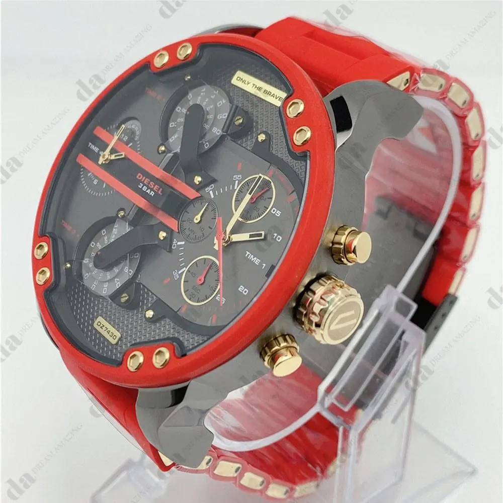 DZ7430 Mr Daddy 2.0 Red Silicone Strap Gray Dial Quartz Men`s Watch by Diesel