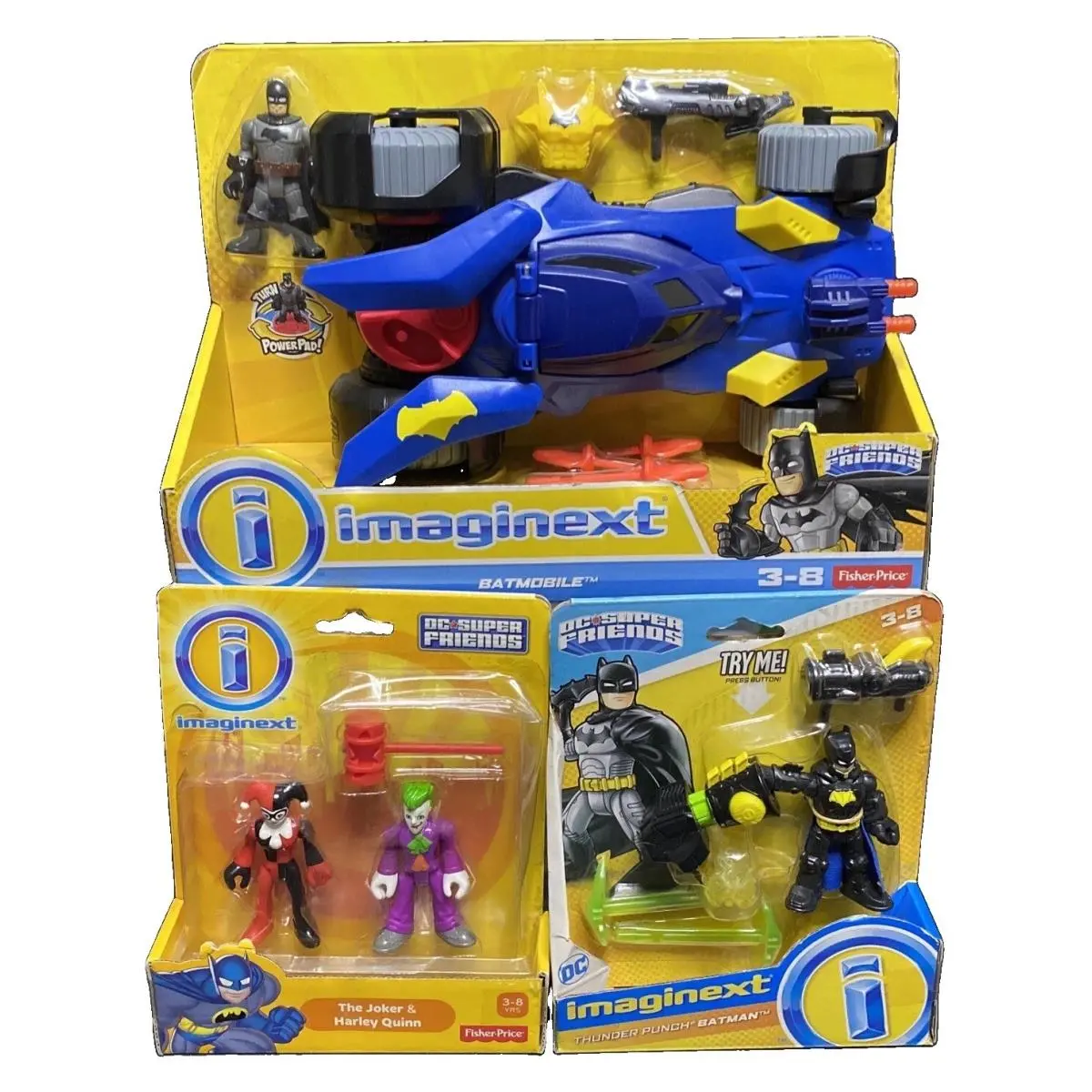 Imaginext DC Super Friends Thunder Punch Batman Batmobile Joker Harley QU