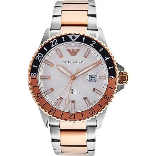 Emporio Armani Gmt Quartz White Dial Two-tone Men`s Watch AR11591
