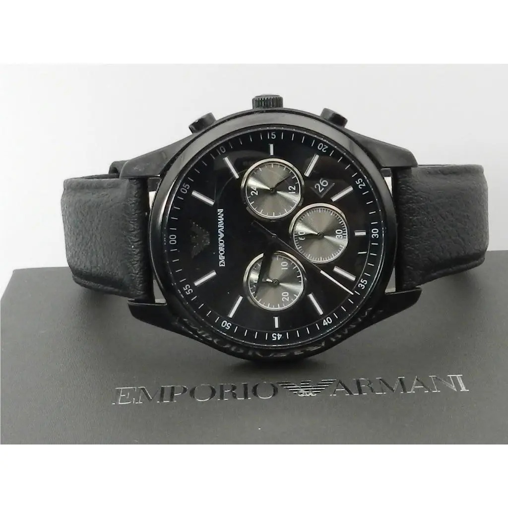 Emporio Armani Men`s Chronograph Black Leather Strap Watch 41mm