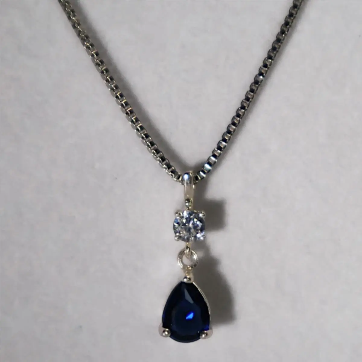 Swarovski Crystal Blue Pear Drop Pendant Necklace Silver Plated 18-20