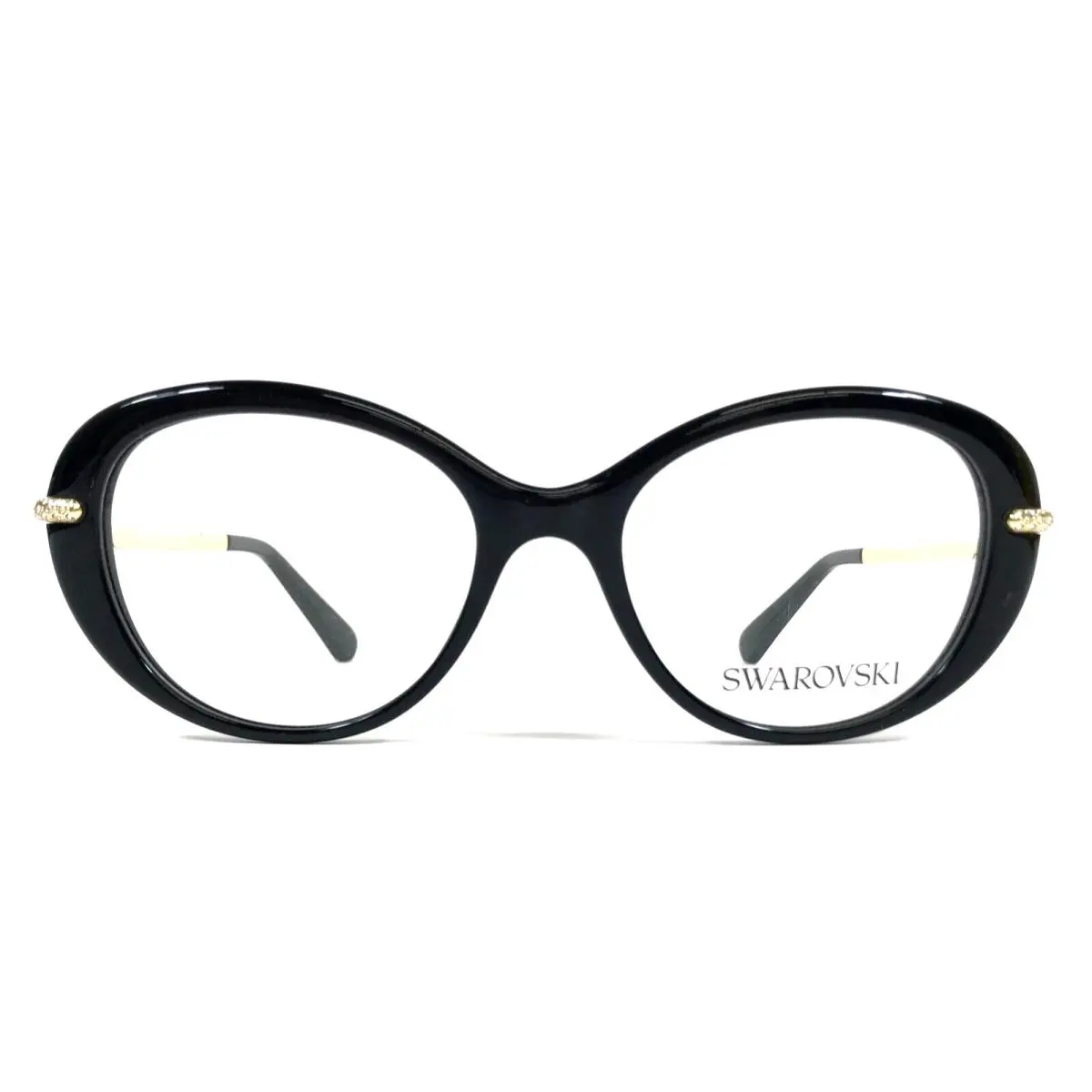 Eyeglasses Frames SK2001 1001 Black Gold Round Crystals 52-18-130 by Swarovski