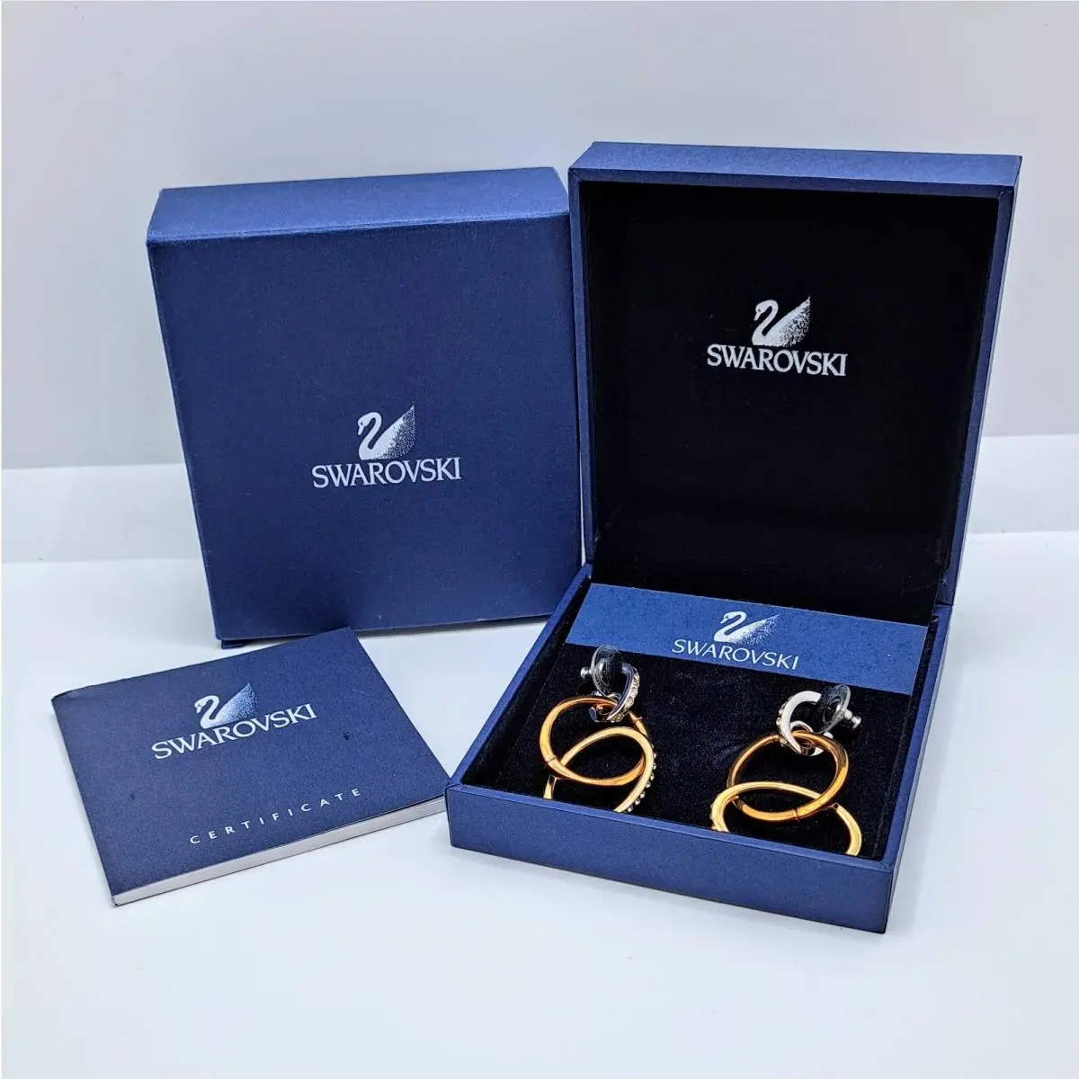 Tri Color Hoop Earrings Silver/gold/copper W/crystals 886813 by Swarovski