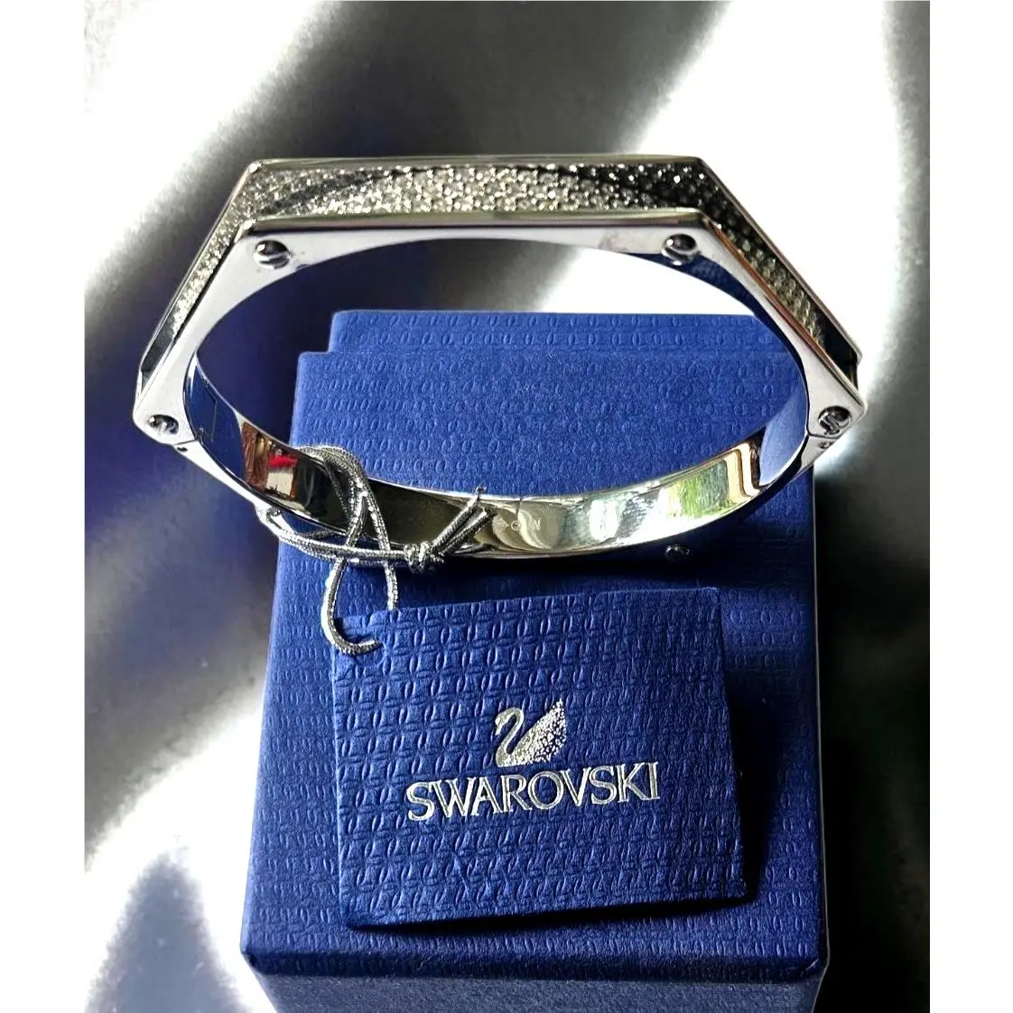 Swarovski Bolt Stainless Steel Hinge Clear Pave Crystal Bracelet Sz M W/box