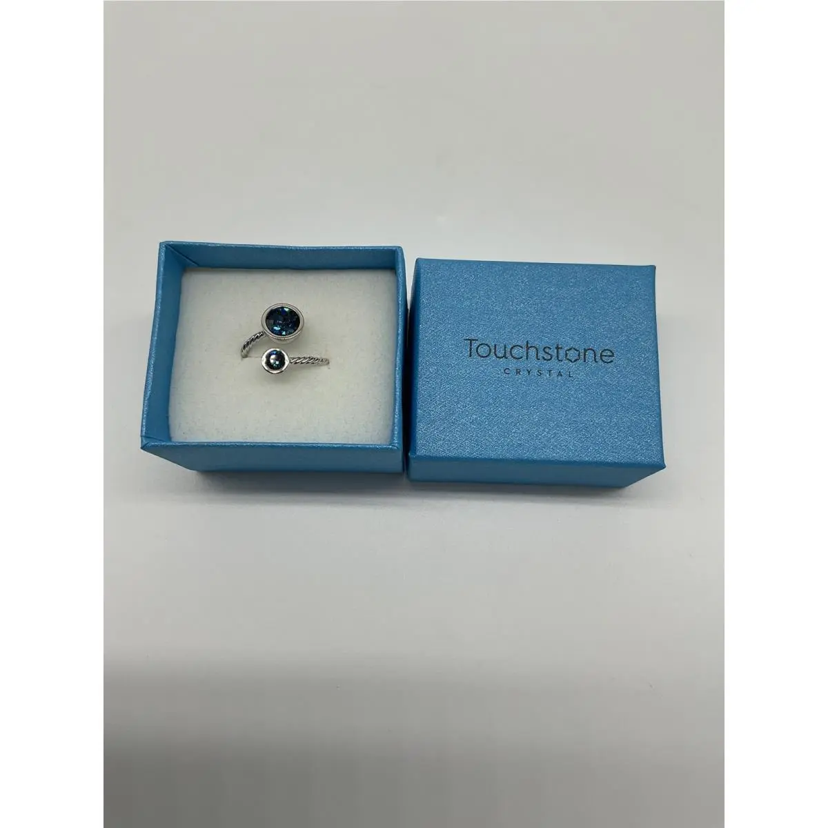 Touchstone Crystal by Swarovski Curled Up Ring Montana Blue Size 8 R3203-8