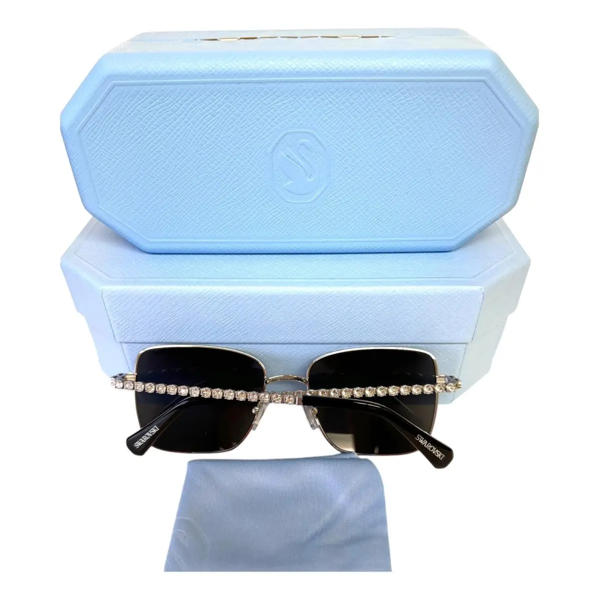 Sunglasses SK 7015 400187 Shiny Silver Clear  Crystals W/case by Swarovski