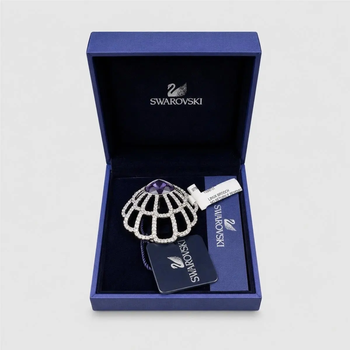 Swarovski Linux Crystal Brooch Pin Purple Amethyst Rhinestone Box Rare