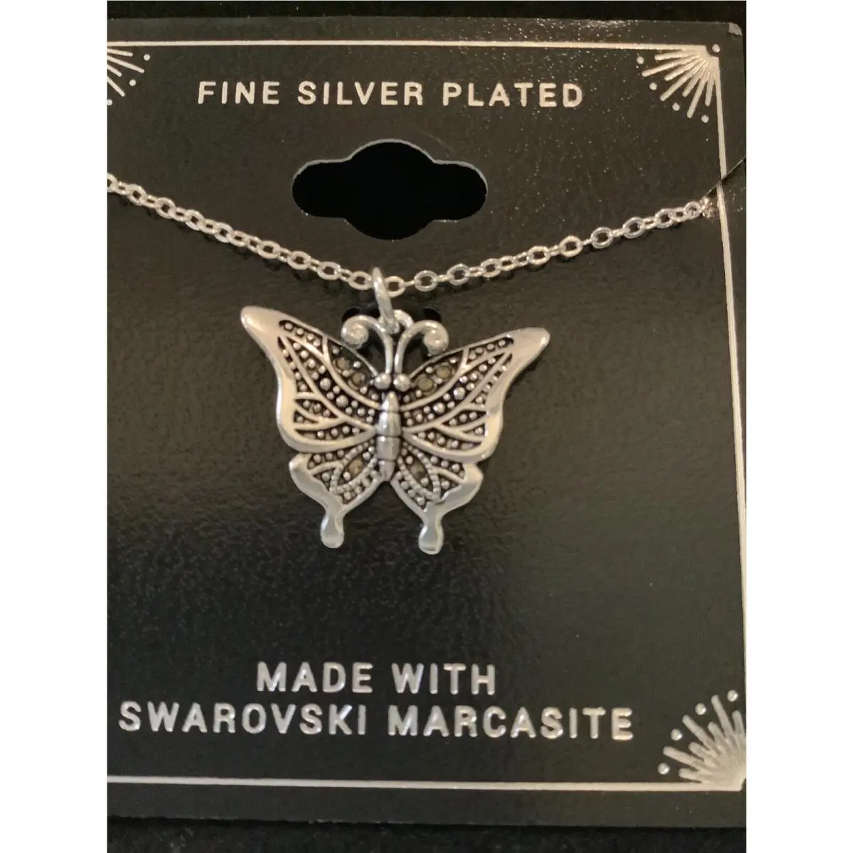 Swarovski Marcasite Silver Plated Butterfly Necklace 18” Cha
