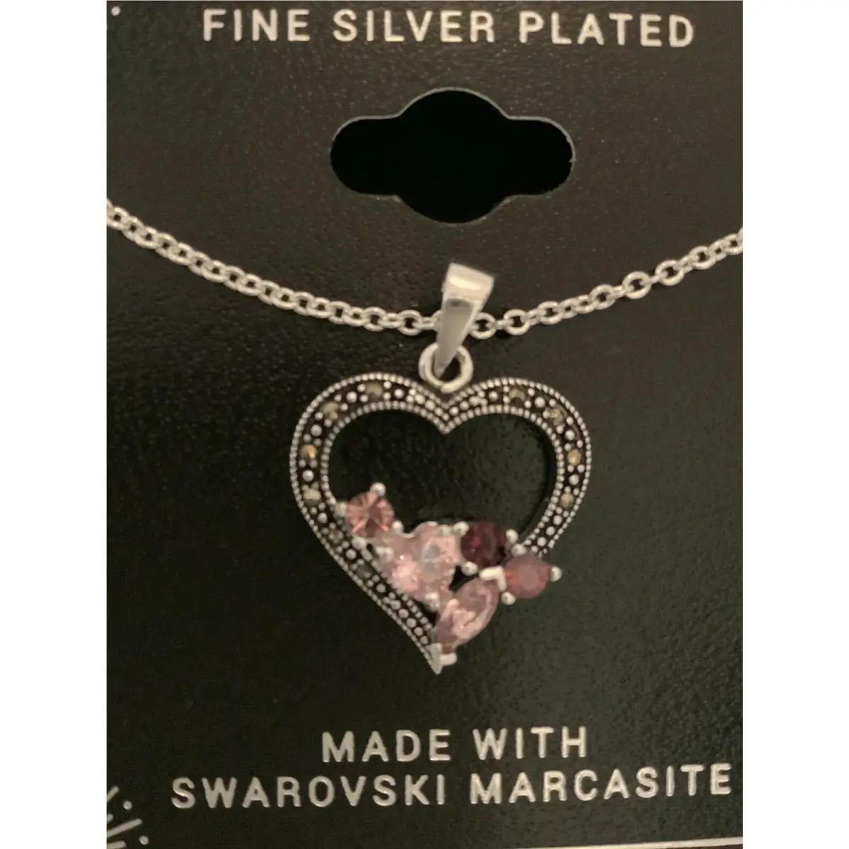 Swarovski Marcasite Love and Hearts Silver Plated Heart Necklace 18”