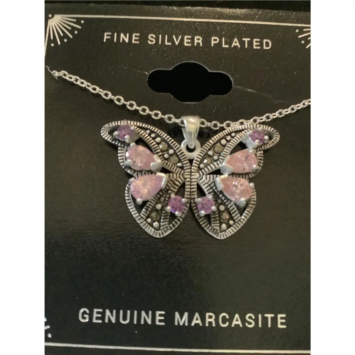 Swarovski Marcasite Silver Plated Butterfly Necklace 18” Cha