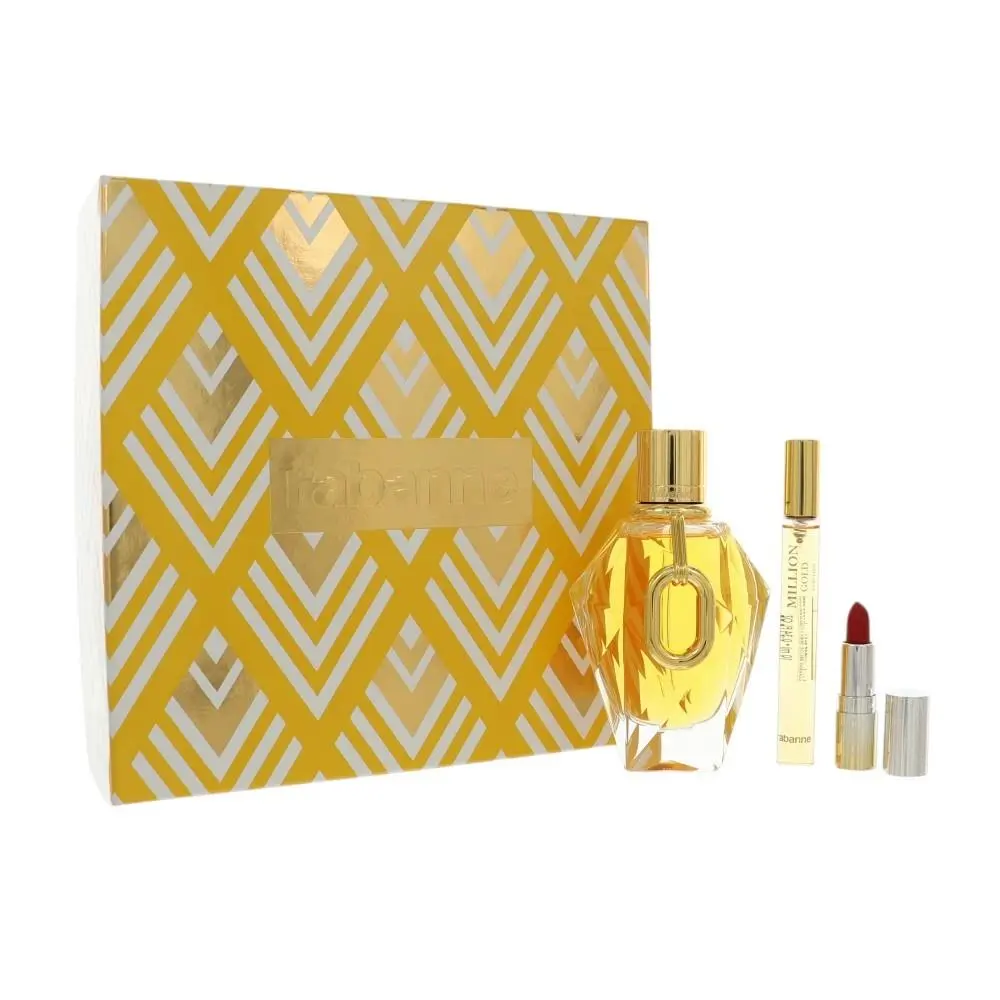 Million Gold For Her by Paco Rabanne Gift Set For Women 3 Pc Gift Set-3Oz Edp