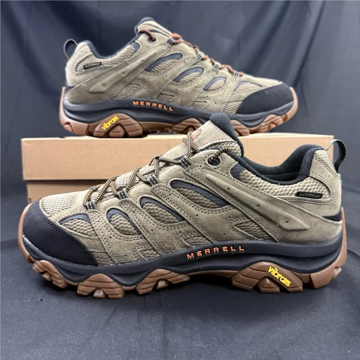 Size 13 Merrell Moab 3 WP Men’s Hiking Shoes Olive Gum J036553 Vibram