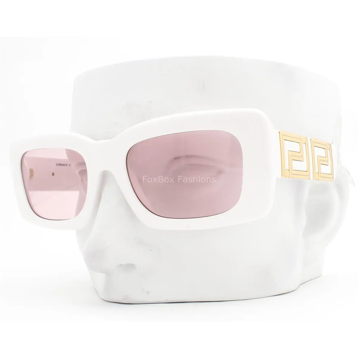 Versace Sunglasses Glossy White Light Pink Lens Gold Logo VE4444U 314/5 W/case