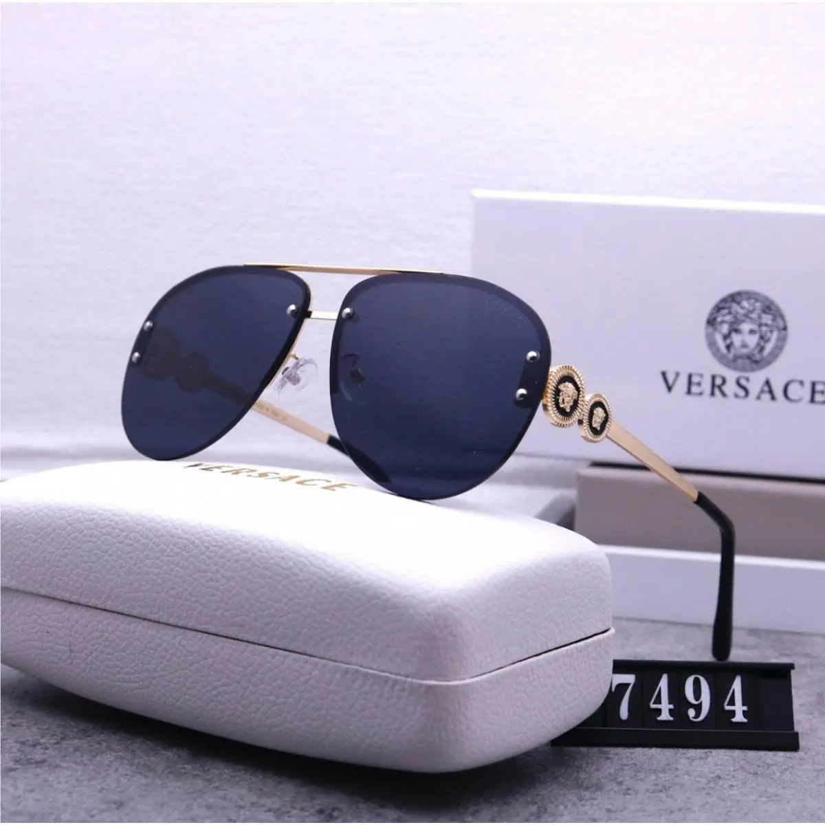 Versace Aviator Sunglasses VE7494 Medusa 63-12-145 Supports Make-a-wish Fdn