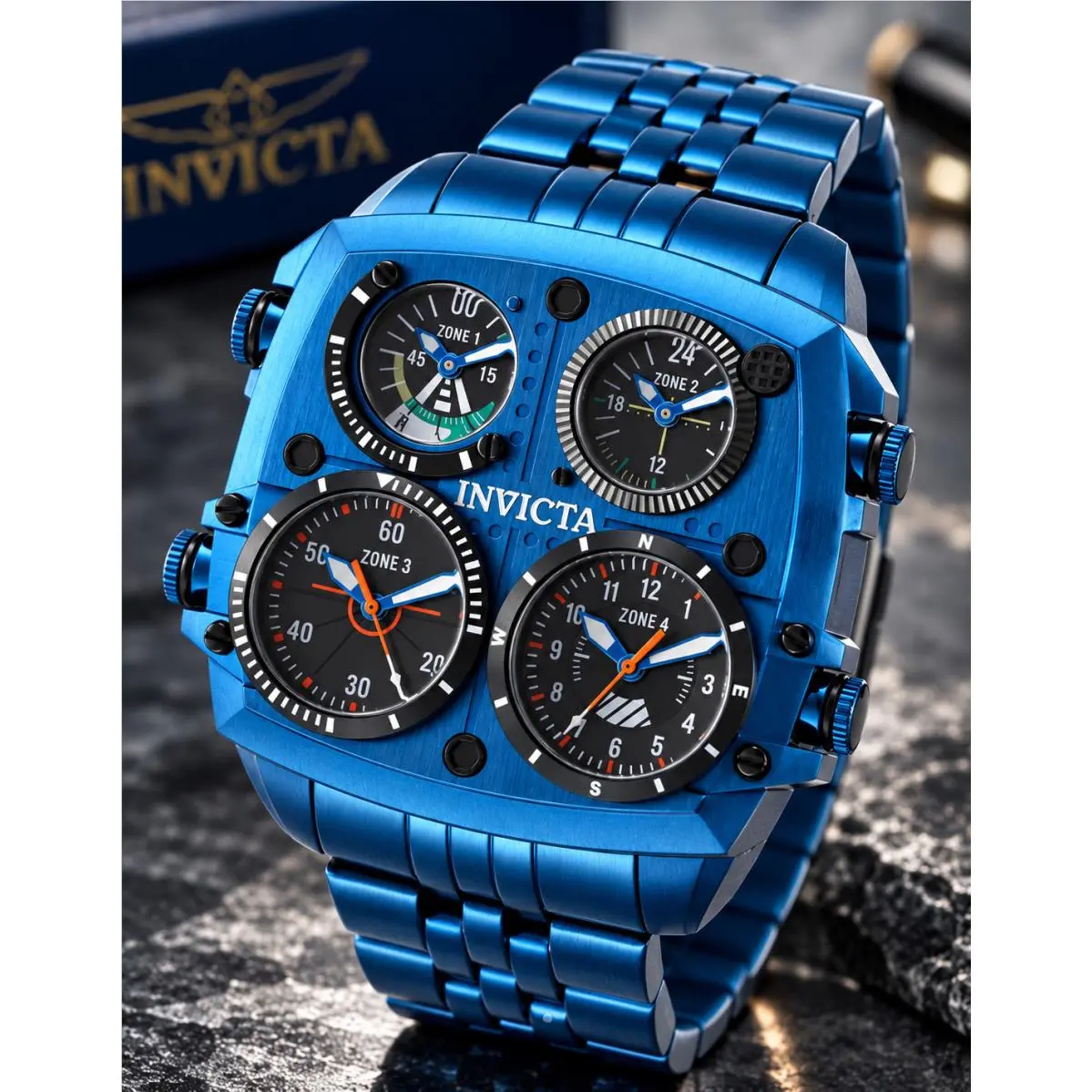 Invicta Men`s Aviator Zulu Time 4 Time Zone Pilot Blue Watch 50mm