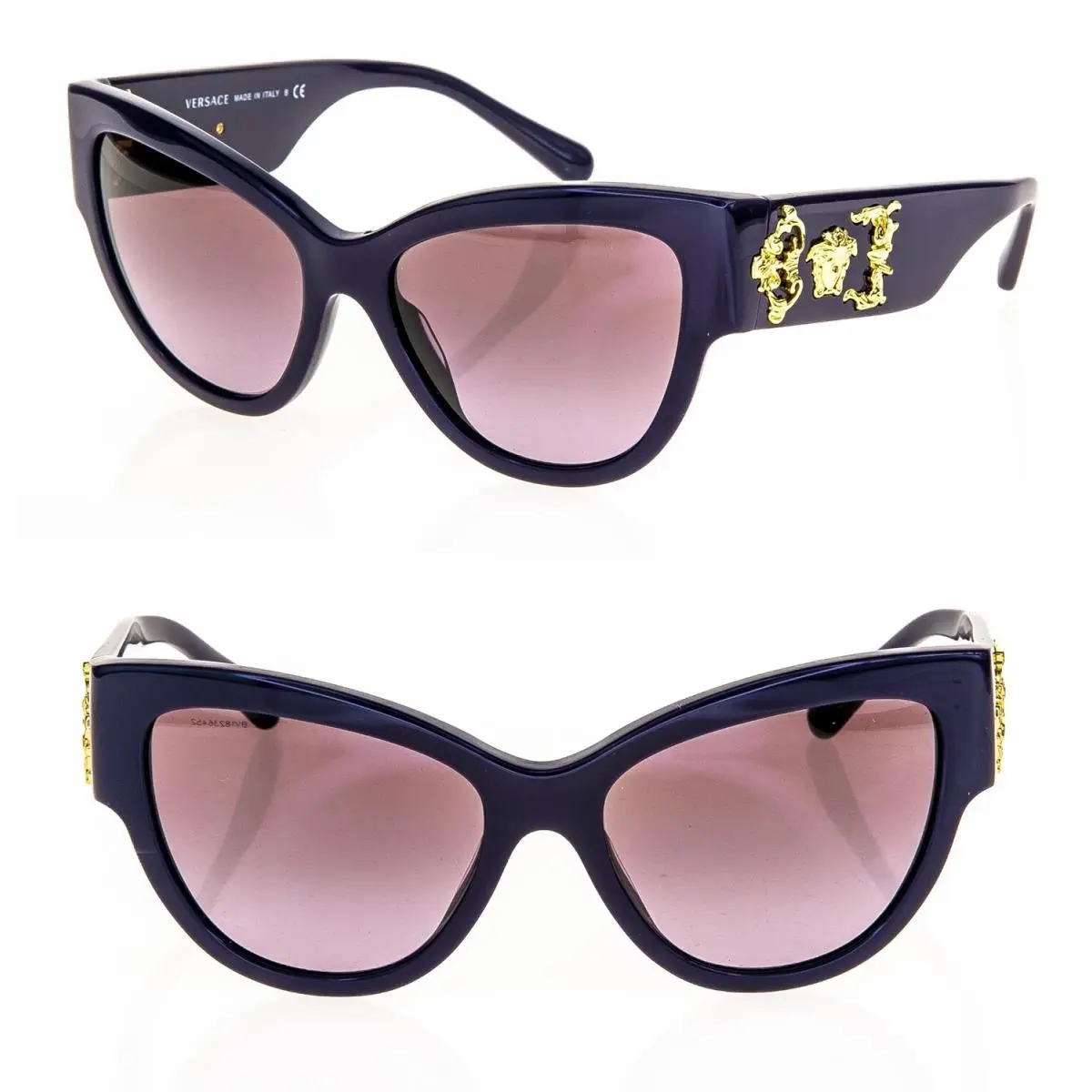 Versace Baroque Icon Medusa Logo 4322 Purple Gold VE4322 Cat Eye Sunglasses