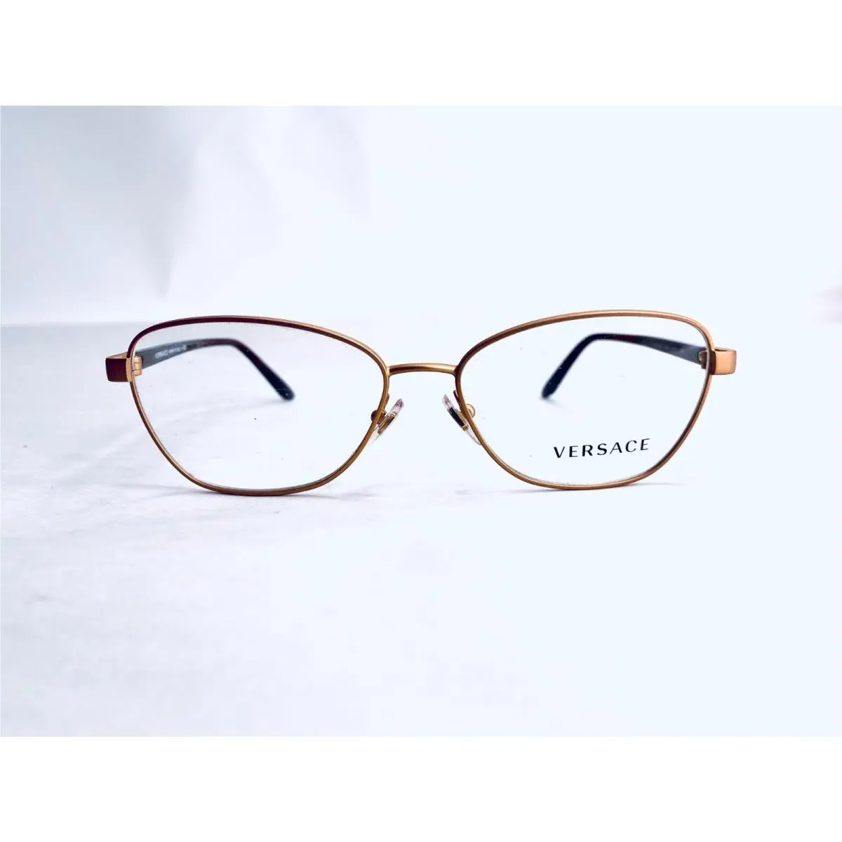 Versace Gold Oval Glasses Brown Clear Temples Italy Mod 1221 1329 54 15 135