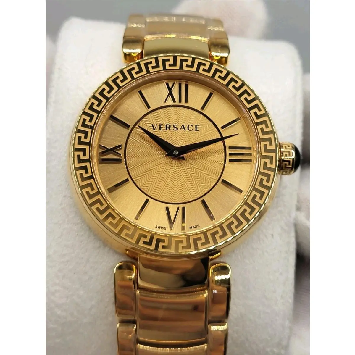 Swiss 38mm Versace Leda Women`s Gold Guiloche Dial Roman Watch Box Paper