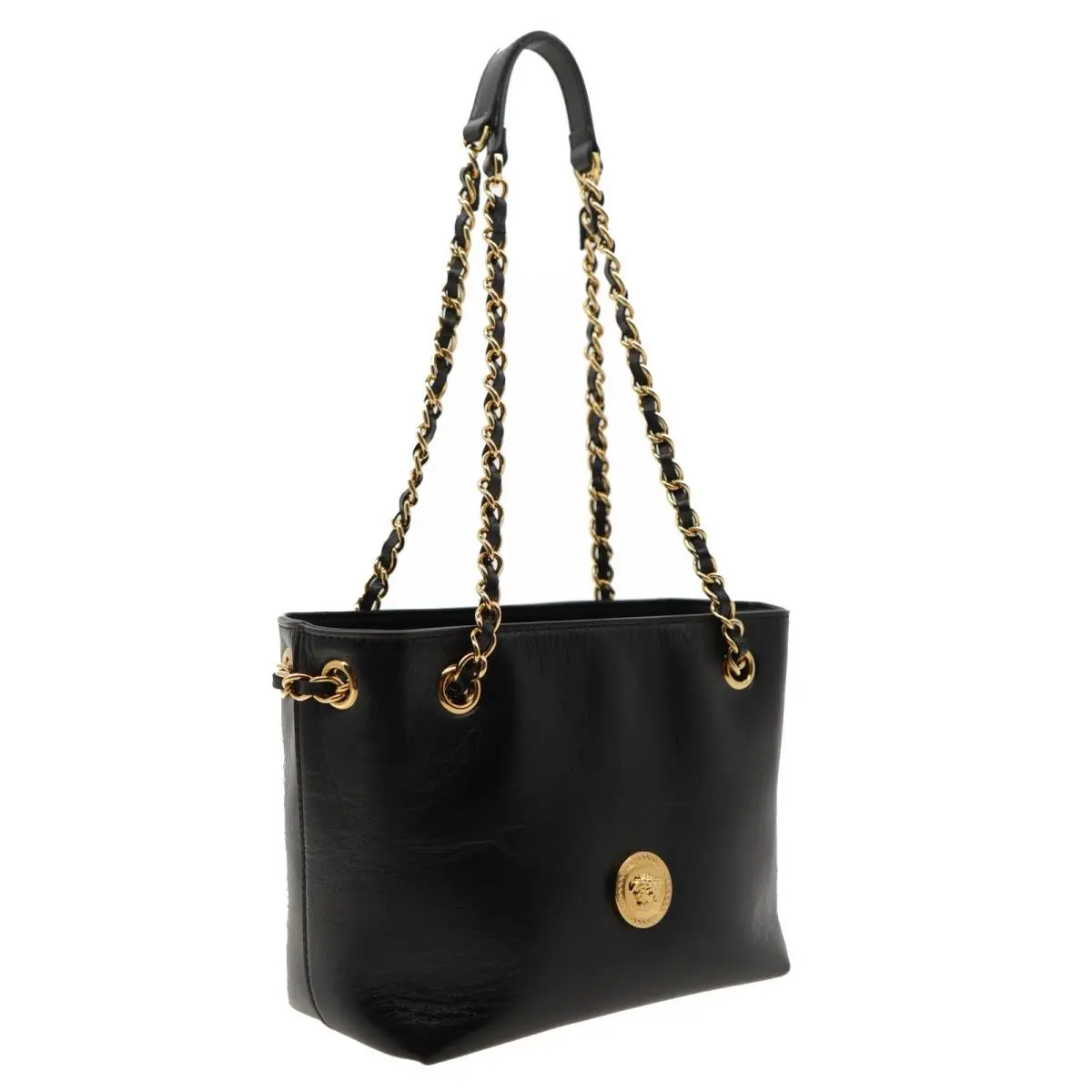 Versace Medusa Mini Tote Bag with Chain Strap Black Leather