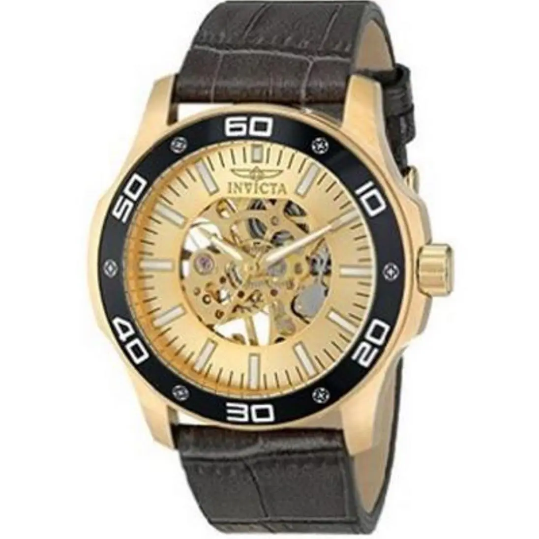 Invicta Specialty Gold Skeletal Dial Grey Leather Mens Watch 17262