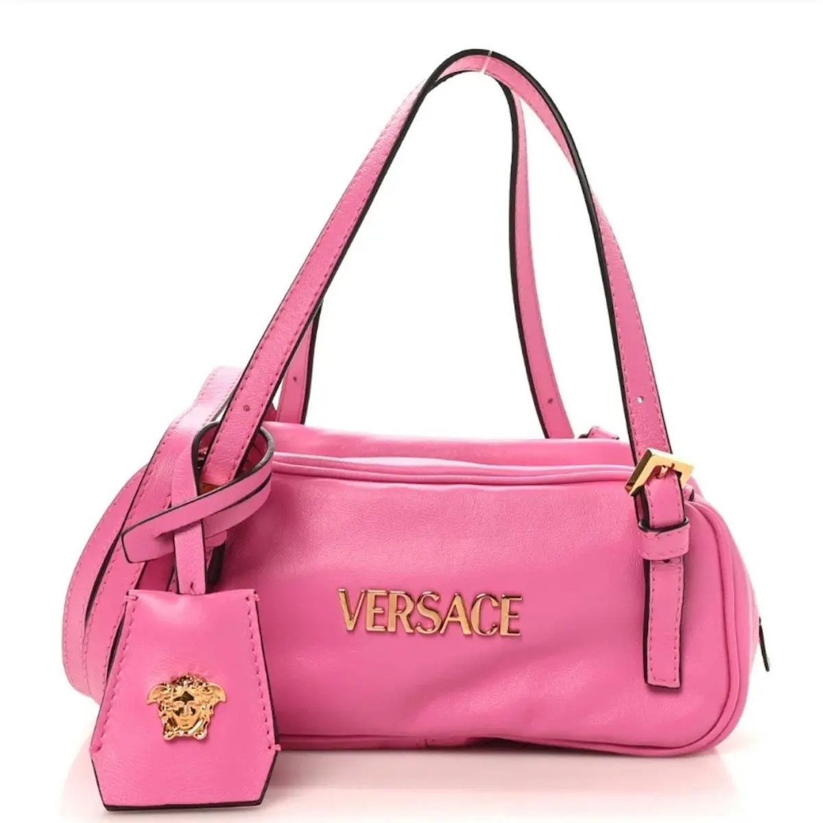 Versace Women`s Pink Lambskin Tag Bowling Bag