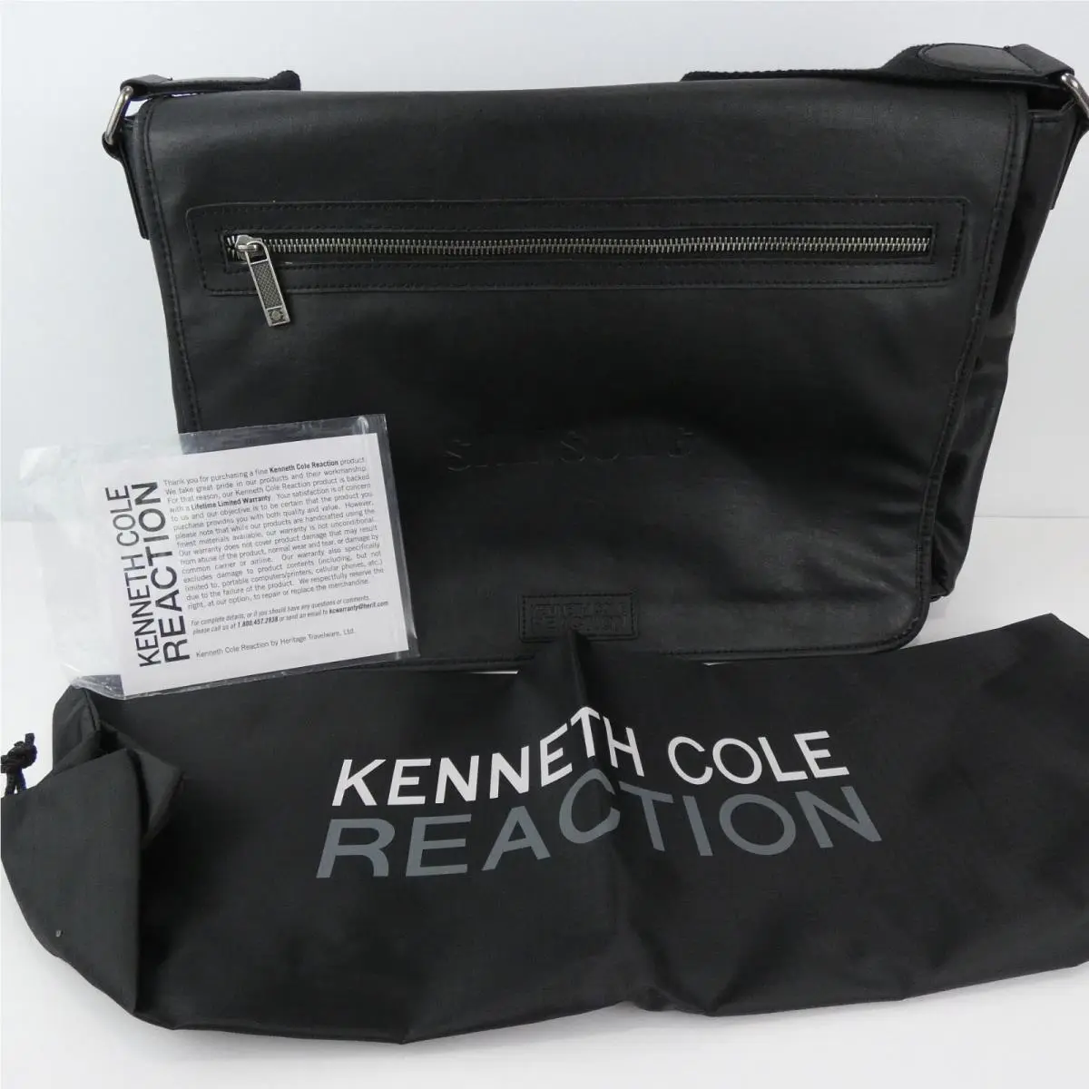 Kenneth Cole Reaction Black Laptop Bag Briefcase Case Multi Pocket Shoulder