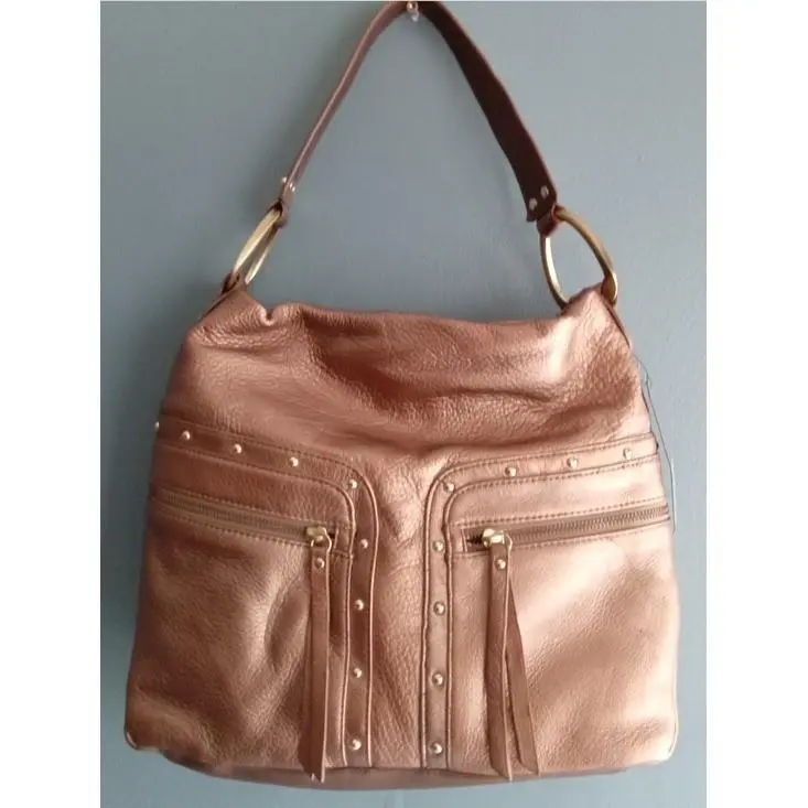 Reaction Bronze Metallic Hobo Shoulder Bag Studded Tassel by Kenneth Cole