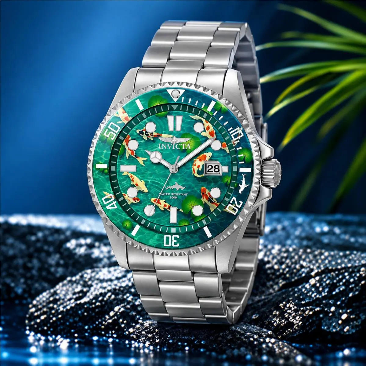 Invicta Pro Diver Visions From Above Men`s 43mm Green Koi Pond Dial 51053
