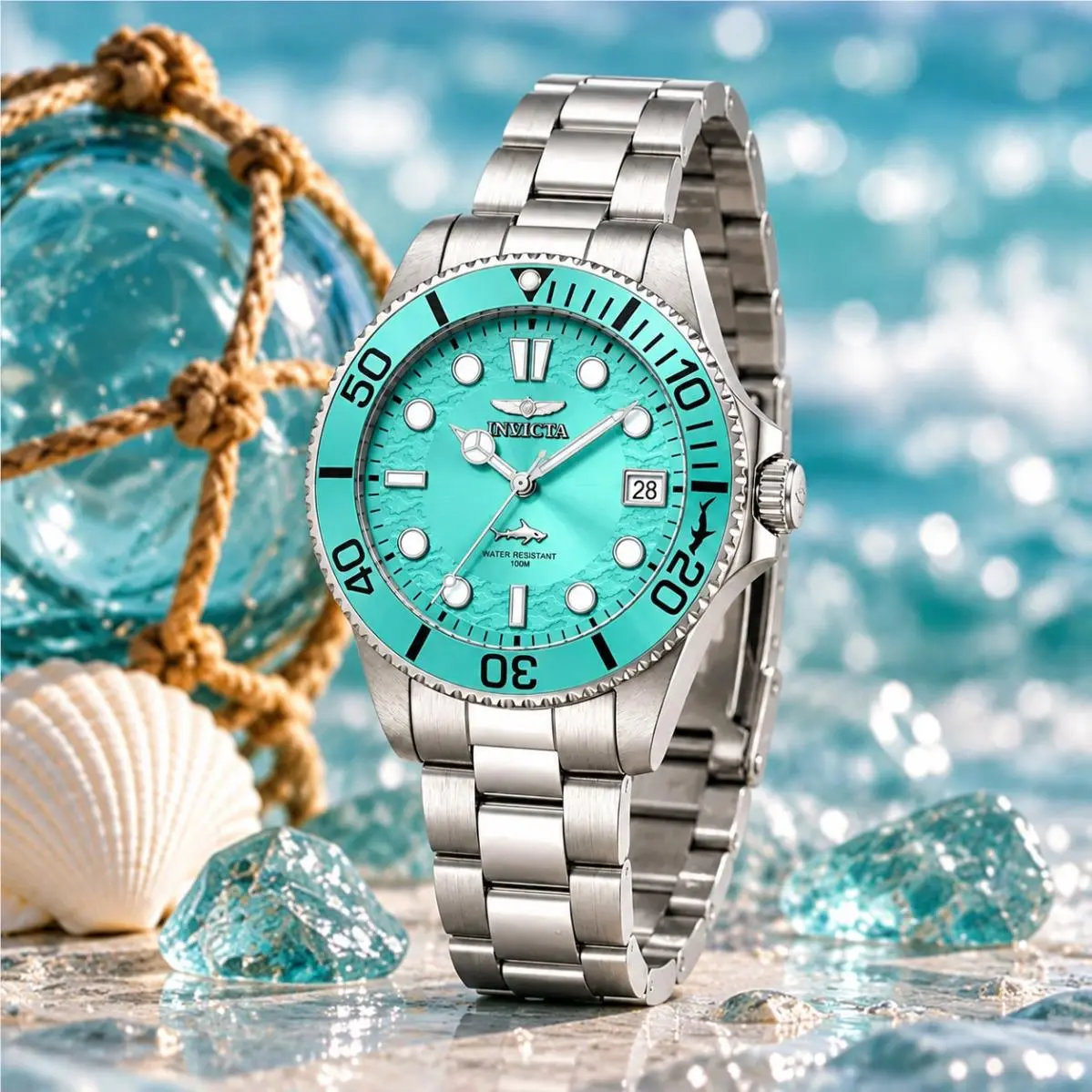 Invicta Pro Diver Women`s Watch 34mm Silver Tiff Blue Dial Stainless Steel 50912